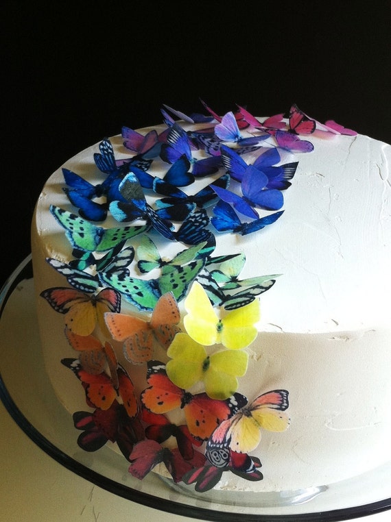 Wedding Cake Topper EDIBLE Butterflies The Original - Rainbow Collection 50 small - Cake & Cupcake toppers - PRECUT and Ready to Use Il_570xn