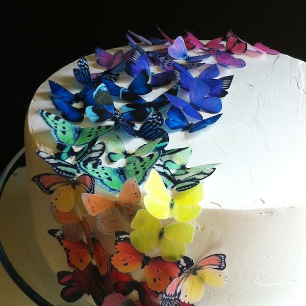 Wedding Cake Topper EDIBLE Butterflies The Original - Rainbow Collection 50 small - Cake & Cupcake toppers - PRECUT and Ready to Use