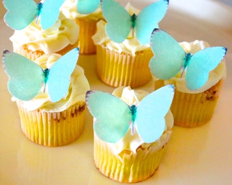 EDIBLE Butterflies Small Teal Blue Green-  Cake & Cupcake toppers - Food Decoration - PRECUT and Ready to Use