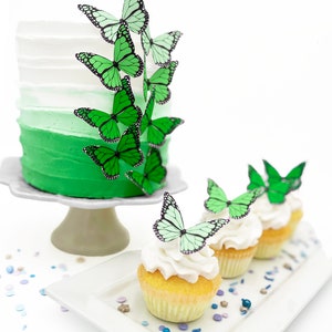 Wedding Cake Topper Edible Ombre Monarch Butterflies Butterfly Cake & Cupcake Toppers Food Decorations Green