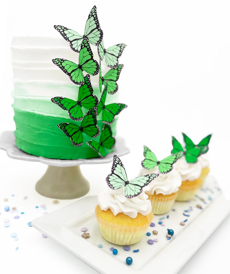 Wedding Cake Topper Edible Ombre Monarch Butterflies Butterfly Cake & Cupcake Toppers Food Decorations Green