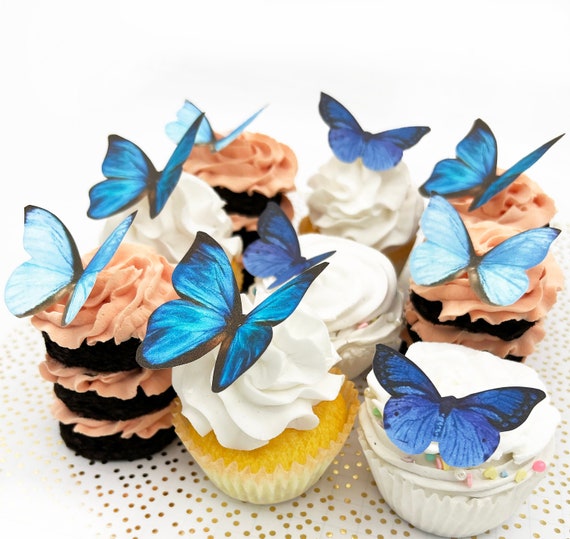 Wedding Cake Topper The Original EDIBLE BUTTERFLIES - Large Blue  - Cake & Cupcake Toppers - Edible Cake Decorations