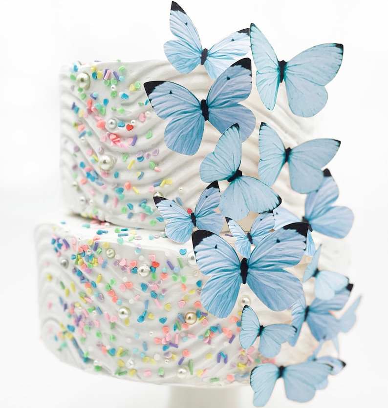 Wedding Cake Topper Edible Butterflies Pastel Choice of Color set of 15 Cake & Cupcake Toppers Food Decoration Blue