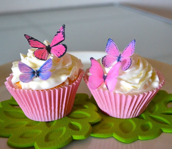 24 EDIBLE Butterflies The Original- Small Pink and Purple - Cake & Cupcake toppers - Food Decorations - PRECUT and Ready to Use Il_570xn