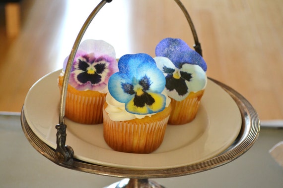 Edible Pansies- Pink, Purple, Blue - Cake & Cupcake toppers - Food Decoration Il_570xn