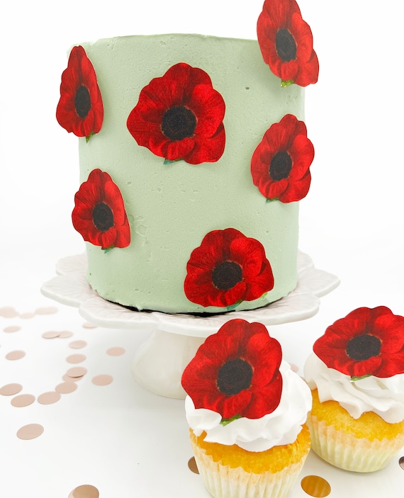 Red Rose Edible Cupcake Toppers, Edible Flowers Cake Decorations