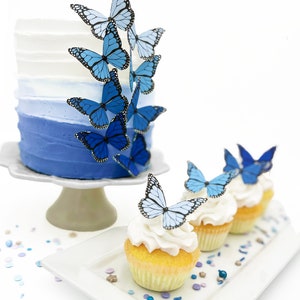 Hochzeitstorte Topper Essbare Ombre Monarchfalter Schmetterling Kuchen & Cupcake Toppers Essen Dekorationen Blau