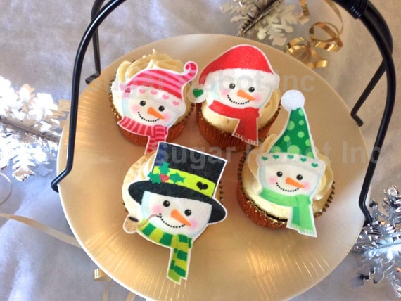 Edible Snowmen - Cake and Cupcake Toppers Set of 12. Christmas Decorations Il_570xn
