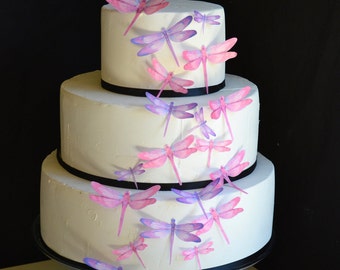 Edible Dragonflies - Assorted Pink and Purple - Cake and Cupcake toppers - set of 30 precut