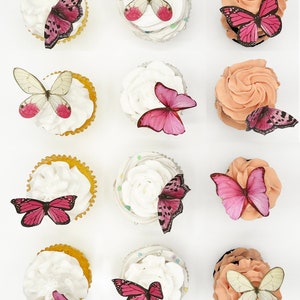 Wedding Cake Topper The Original EDIBLE BUTTERFLIES Large Pink Cake & Cupcake Toppers Edible Cake Decorations image 3