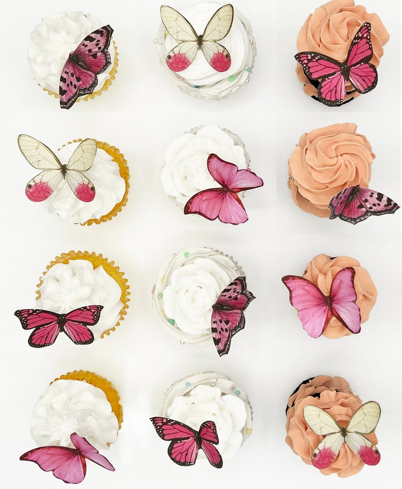 Wedding Cake Topper The Original EDIBLE BUTTERFLIES Large Pink Cake & Cupcake Toppers Edible Cake Decorations image 3