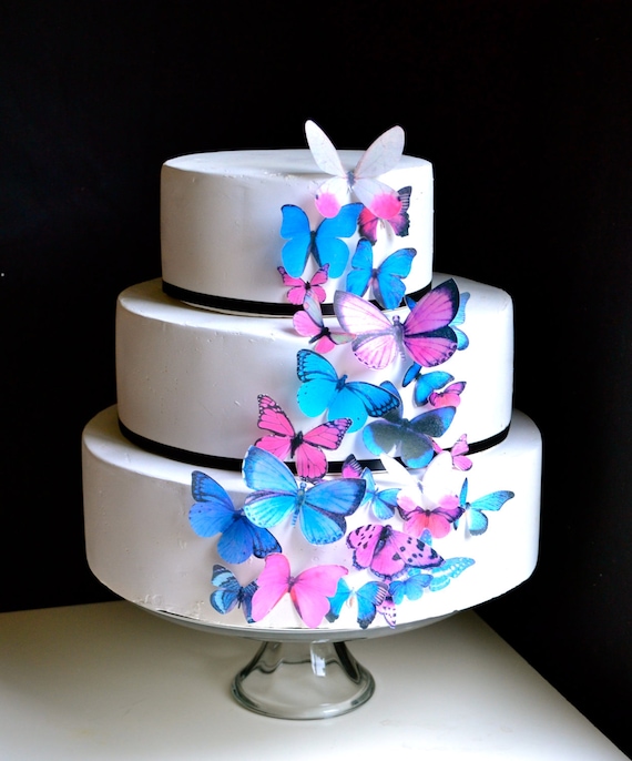 Gateau Papillon Comestibles Cupcake Toppers Bleu Et Rose Etsy