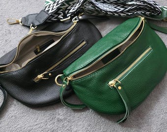 Leather bag with Boho Strap: Gold Zips, Crossbody or Shoulder Bag