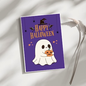 Carte imprimable Halloween, carte Happy Halloween imprimable, carte Happy Halloween, carte fantôme, imprimable, numérique,téléchargement