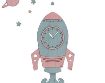 Reloj de pared silencioso hecho a mano con forma de nave espacial, reloj de pared de madera de gran tamaño minimalista moderno, regalo del Día del Padre, arte de pared de madera único