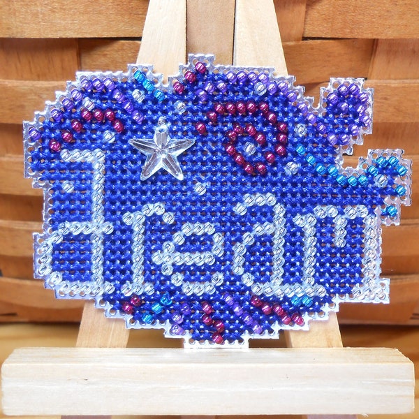 Dream Cross Stitched and Beaded Magnet, Pin, or Ornament  - Free U.S. Shipping