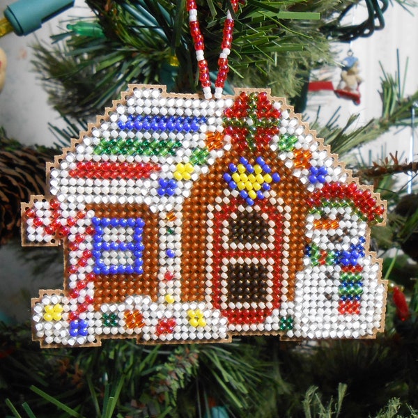 Gingerbread Cabin Beaded Holiday Christmas Tree Ornament - Free U.S. Shipping