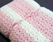 Baby Blanket - Hand Crocheted Baby Afghan - Pink and White - Special Delivery - Free U.S Shipping