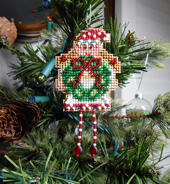 Holli Elf Cross Stitched and Beaded Holiday Christmas Tree