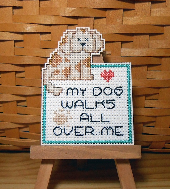 My Dog Handstitched Magnet - Handmade Cross Stitch Magnet - Free U.S. Shipping