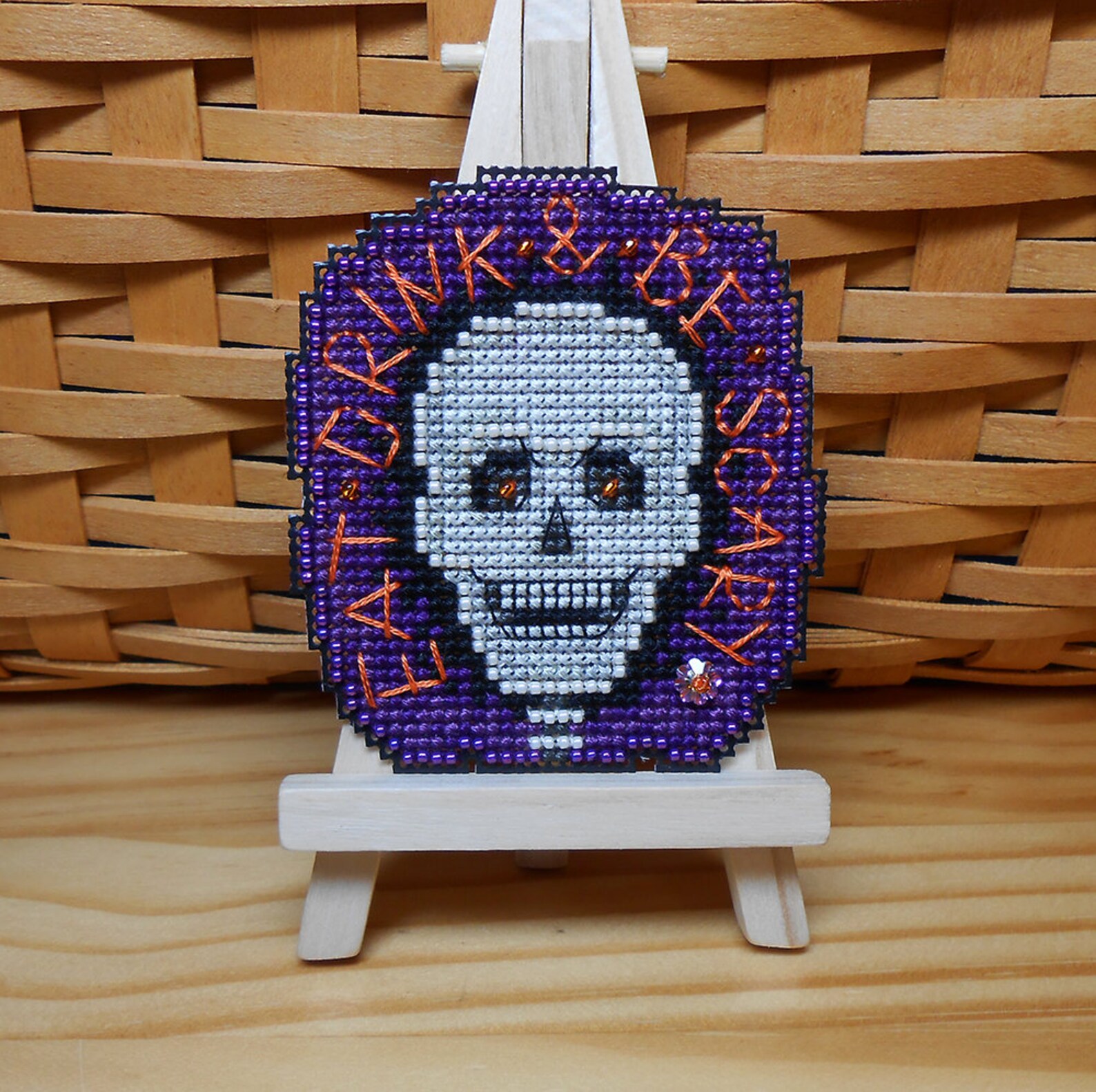 Be Scary Cross Stitched and Beaded Halloween Cross Stitch Etsy