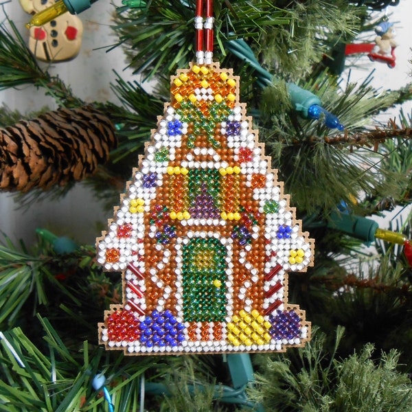 Gingerbread Chalet Beaded Holiday Christmas Tree Ornament - Free U.S. Shipping