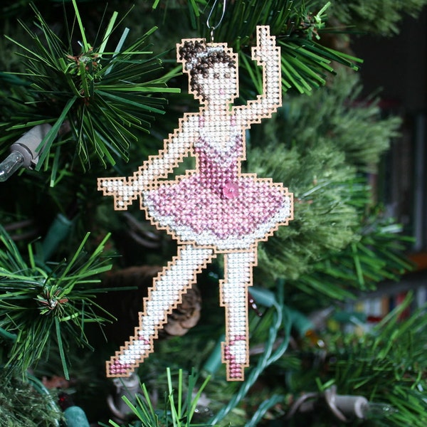 Christmas Ornament - Sugar Plum Fairy Cross Stitched and Beaded Holiday Tree Ornament -Free U.S. Shipping