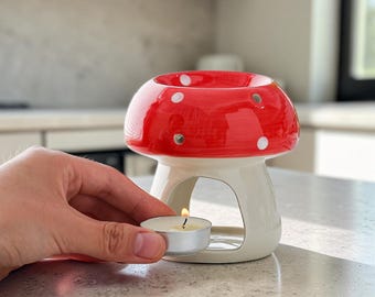Quemador de cera con forma de hongo: quemador de aceite de cerámica, calentador de cera con diseño rústico, decoración para el hogar con fragancias, aromaterapia.