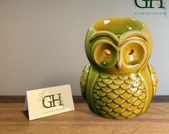 Glazed Ceramic Owl Wax Melt Burner: Home Fragrance Warmer