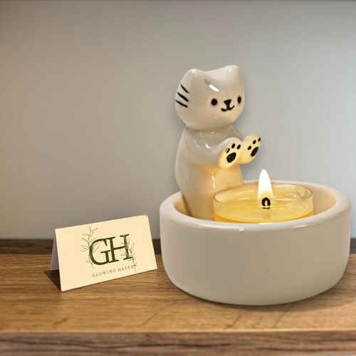 Cute Kitten Ceramic Candle Warmer, Aromatherapy Wax Melt Burner