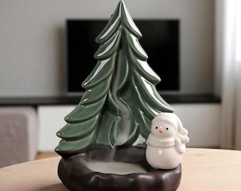 Ceramic Christmas Tree Incense Burner with Snowman: Festive Holiday Decor