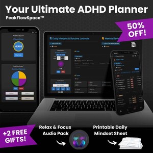 PeakFlowSpace™ ADHD Planner (9 Planners in 1) + 2 FREE Gifts | Notion Template & Life Organizer for Focus and Productivity
