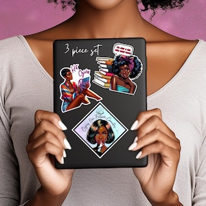 Book Lover 3pc Matte Sticker Set | Black Girl Reading | Bookish Black Girl Sticker | Booktok | Kindle Sticker | Bookish Gift