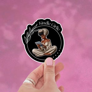 Kindle Girlie | Matte Sticker | Black Girl Reading | Bookish Black Girl Sticker
