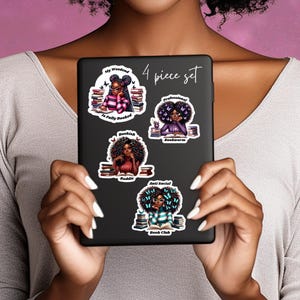 Books & Butterflies | 4pc Glossy Sticker Set | Black Girl Reading | Bookish Black Girl Sticker