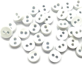 150 pcs Tiny Buttons micro buttons 2 holes size 6mm White color for doll sewing crafts