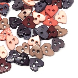 100 pcs Cute heart buttons size 9 mm 2 holes Mix Earth tone for sewing crafts