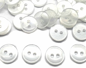 100 pcs Transparent White semi Clear Round Shirt Buttons 2 Holes Size 11mm