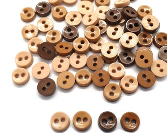 100 pcs Tiny Buttons micro buttons 2 holes size 6 mm mix brown colors
