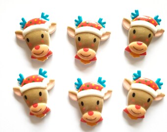 12 pcs Reindeer Head Christmas Cabochons Small Size 36mm X 41mm