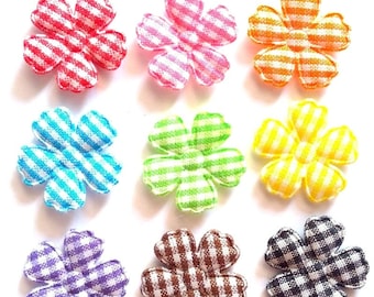 100 pcs Cute Gingham Flowers Padded Appliques Mix colors size 20 mm