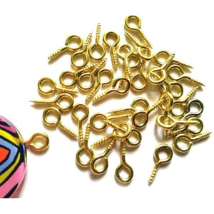 100Pcs Tiny Screw Eyes, Size: 8x4 mm, Hole 1.8 mm, Color Gold