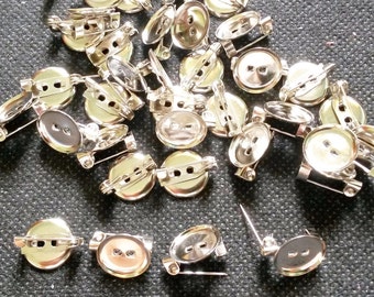 50 pcs Tiny Silver Tone Round Pin Back findings size 12 mm