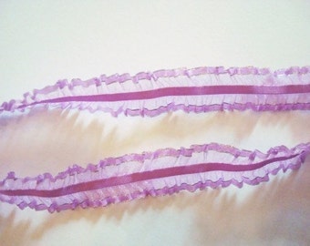 2 yards Plain light purple and Silver line Trim organza ruffle elastic trim size 25 mm