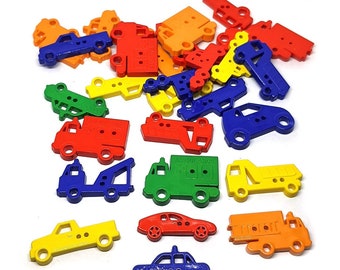 30 pcs Cute boy assorted vehicles car transportation theme buttons 2 holes size 15 x 30 mm