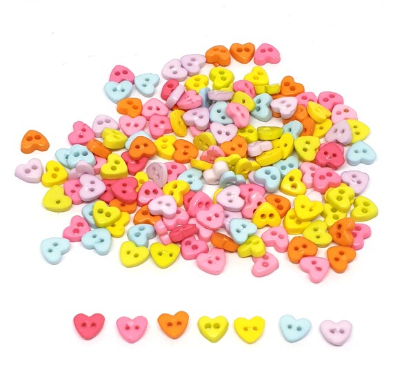 200 pcs Tiny Heart Buttons size 4mm for doll sewing crafts Mix assorted colors