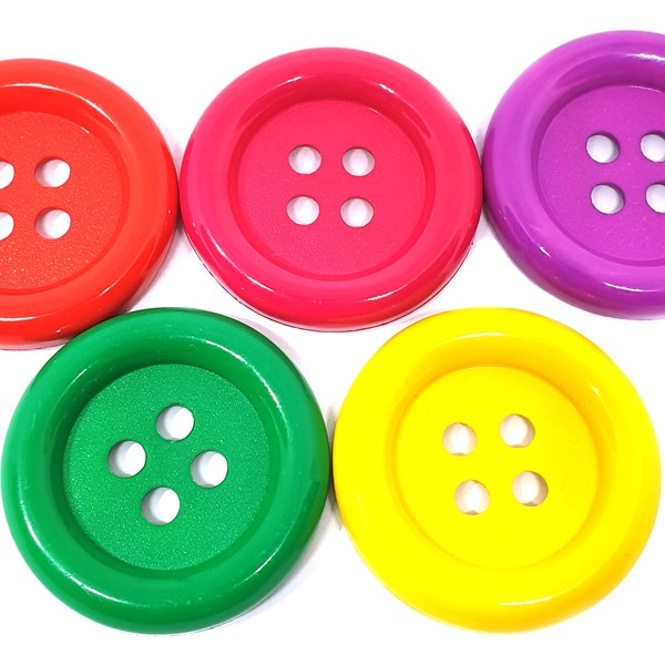 20 pcs  Big buttons 4 hole size 33 mm red, hot pink, purple, dark green, yellow