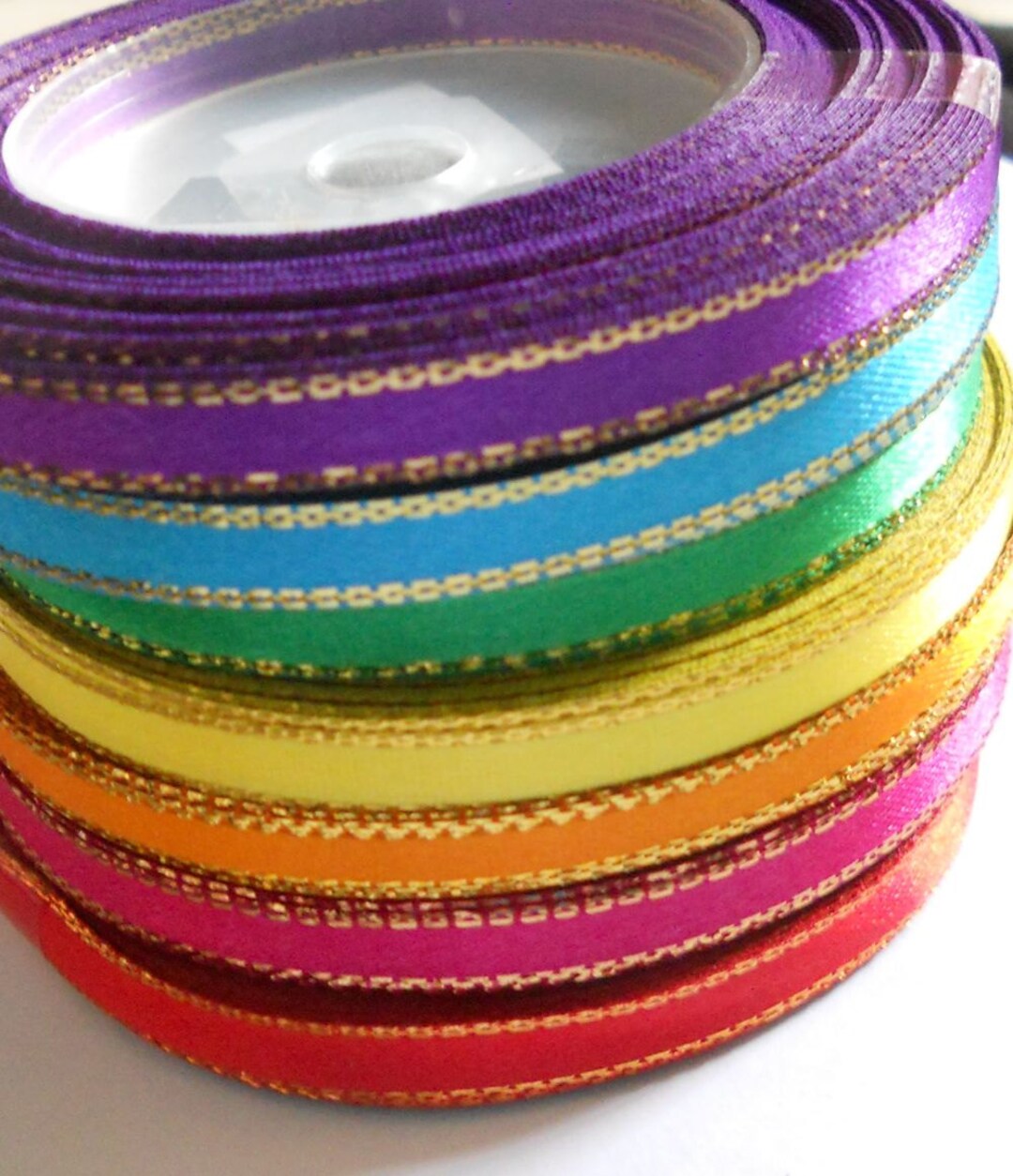20 Rolls Rainbow Satin Ribbon Set Solid Fabric Satin Ribbons