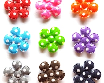 100 pcs cute Polka Dot Flower Padded Appliques Mix 9 colors size 20 mm