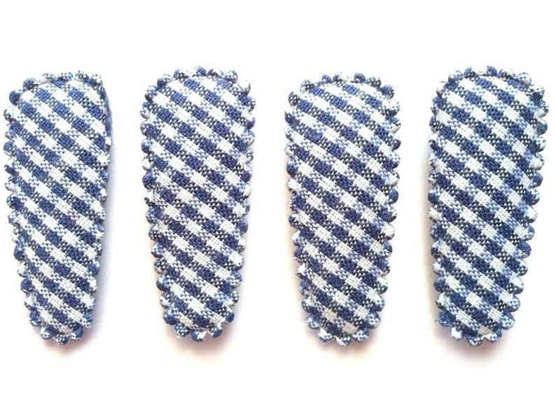 25 pcs Navy blue Gingham small hair clip Covers for toddler baby girl size 35 mm